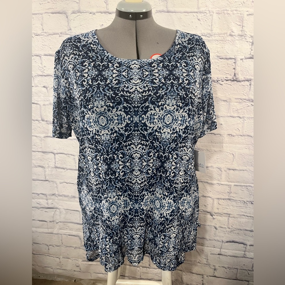 Croft and barrow Sheer top with lining 1X Blue Print